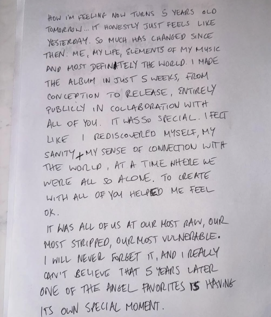 Excerpt from heartfelt handwritten letter from Charli XCX posted to Instagram Wednesday (May 14).